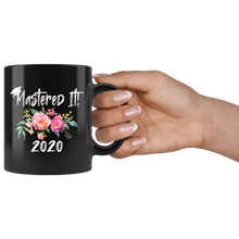 Load image into Gallery viewer, Masters Degree Black Mug With Grad Hat - Pink Flowers
