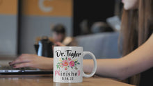 Load and play video in Gallery viewer, PHD Mug With Personalized Name And Graduation Date - Pink Flowers