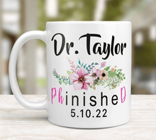 Load image into Gallery viewer, Personalized PHD Graduation Mug - Purple Flowers