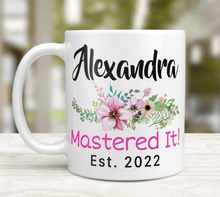 Load image into Gallery viewer, Personalized Masters Degree Graduation Mug - Purple Flowers