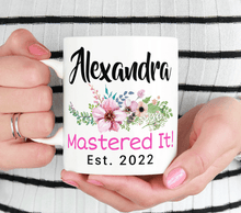 Load image into Gallery viewer, Personalized Masters Degree Graduation Mug - Purple Flowers