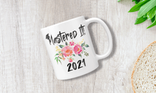Load image into Gallery viewer, Masters Degree Graduation Mug With Grad Hat - Pink Flowers