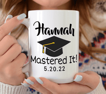Load image into Gallery viewer, Black Grad Hat Masters Degree Mug