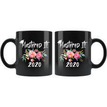 Load image into Gallery viewer, Masters Degree Black Mug With Grad Hat - Pink Flowers