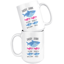 Load image into Gallery viewer, large 15oz daddy shark mug for fathers day