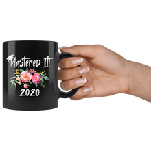 Load image into Gallery viewer, Masters Degree Black Mug With Grad Hat - Pink Flowers
