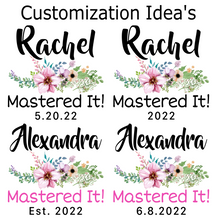 Load image into Gallery viewer, Personalized Masters Degree Graduation Mug - Purple Flowers
