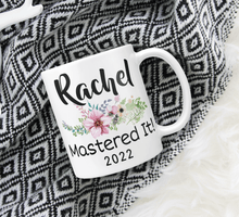 Load image into Gallery viewer, Personalized Masters Degree Graduation Mug - Purple Flowers
