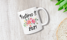 Load image into Gallery viewer, Masters Degree Graduation Mug With Grad Hat - Pink Flowers
